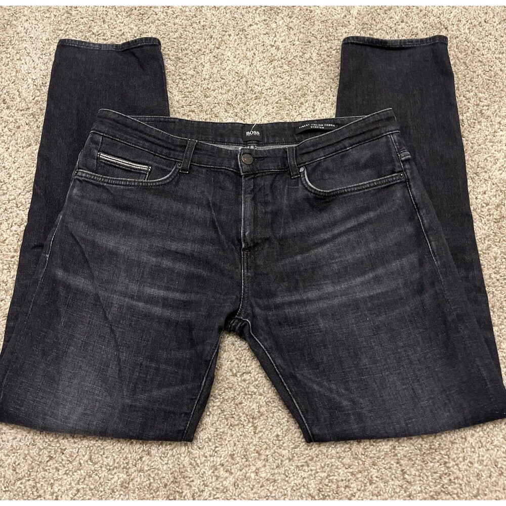 HUGO BOSS Men's Candiani Italian Denim Stretch Jeans Black Size 36x32
